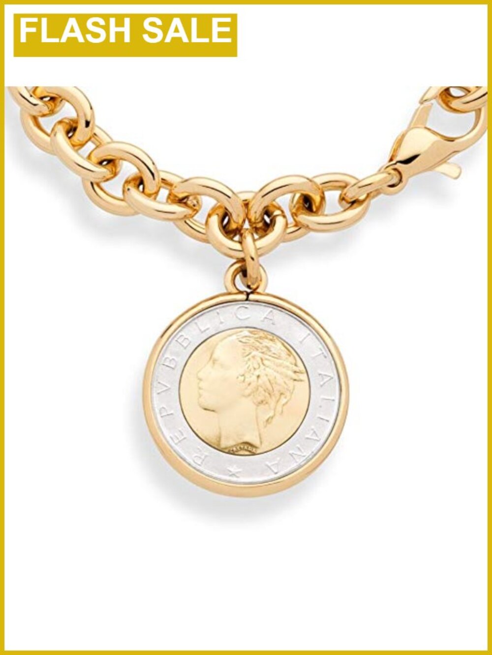 18K Gold Plated Bronze Italian 500 Lira Coin Charm Bracelet Made in Italy - Picture 2 of 4